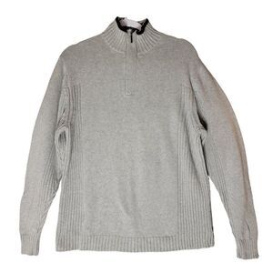 Sebastian Cooper Mens Quarter Zip Sweater Large Pullover Mock Neck Gray